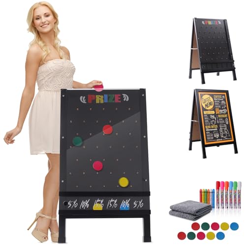 Faltbares Preisspielbrett, 39,9 x 69,8 cm, doppelseitiges Münztropfen-Spiel mit Kreidetafel, inklusive 10 Münzscheiben, perfekt für Geschäfts-Events, Partys, Karneval und Messen von BIHAIT