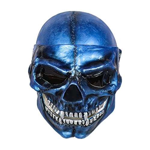 BIISDOST Gruselige Halloween-Gesichtsmaske Doppellagige zerrissene Gesichtsmaske Halloween-Vollkopf-Gesichtsmaske mit beweglichem Holzspiel 1 Jahr (Blue, One Size) von BIISDOST