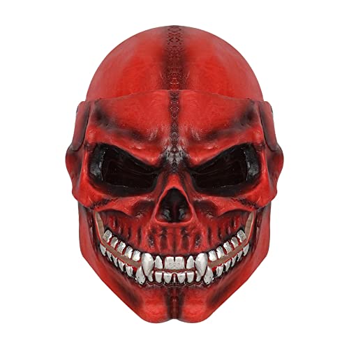 BIISDOST Gruselige Halloween-Gesichtsmaske Doppellagige zerrissene Gesichtsmaske Halloween-Vollkopf-Gesichtsmaske mit beweglichem Holzspiel 1 Jahr (Red, One Size) von BIISDOST