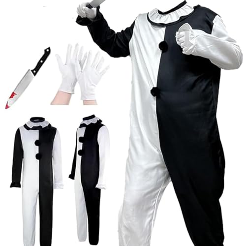 BILIBOOM Terrifier Overall Bodysuit Kostüm Outfit mit Maske Karneval Mottoparty Komplettes Set (XiaoChou, Gelb, XL) von BILIBOOM