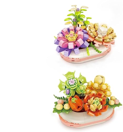 BILIZA Spirits Sukkulenten-Bausatz, DIY-Gartenblumen-Bonsai-Baustein-Modell, Simulation botanischer Frauen-Blumenspielzeuge, Büro- oder Raumdekoration, Blumenstrauß-Set-Geschenke for Mädchen, Frauen von BILIZA
