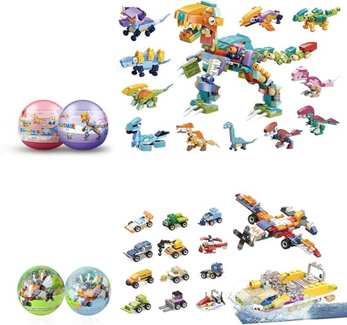 SPIRITS Dinosaurier-Ostereier und Auto-Ostereier-Bausteinset, vorgefülltes Osterei-Spielzeug, in 1 Fahrzeug-Spielzeug, Mitbringsel for Kinder, Ostereiersuche, Korbfüller oder Dekoration, Geschenke for von BILIZA