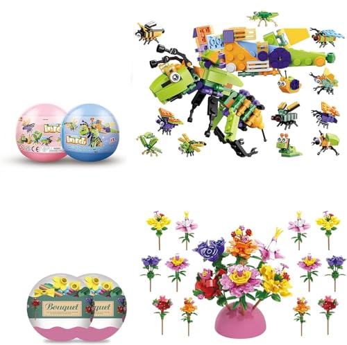 Spirits Insekten-Ostereier und Blumen, Osterkörbchen-Bausteine, Ostergeschenke for Mädchen und Frauen, Packungen mit schönem Blumenstrauß-Modell-Set, Blumen-Raumdekoration, Osterkörbe for Kinder von BILIZA