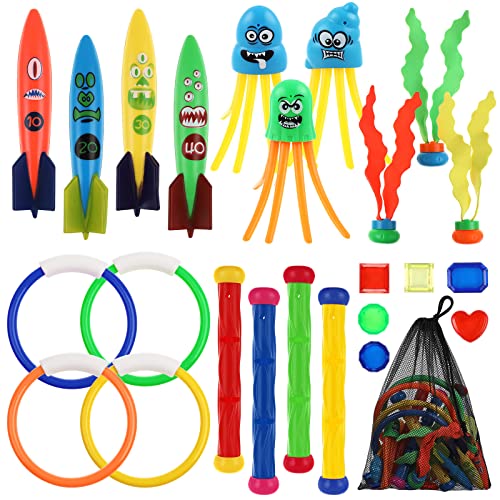 BILLMOSS Tauchen Pool Spielzeug Set, 24 PCs Unterwasser-Spielzeug Schwimmen Schatz Spiel Spielzeug für Kinder und Hunde mit Lagerung Tasche BILLMOSS Tauchen Pool Spielzeug Set, 24 PCs Unterwasser-Spielzeug Schwimmen Schatz Spiel Spielzeug für Kinder und Hunde mit Lagerung Tasche von BILLMOSS