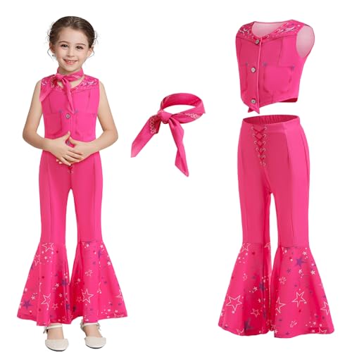 BILOPER - 3-teiliges rosa Cowboy-Kostüm-Set für Mädchen und Mädchen, Cosplay-Kostüm für Halloween, Cosplay, 3-11 Jahre (140, Rosa) von BILOPER