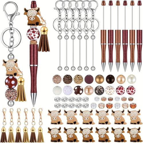 BINGGA 74-teiliges Perlen-Schlüsselanhänger-Set mit Karabinerverschlüssen, Quasten für Kinder, Erwachsene, Geburtstag, Weihnachten, Strumpffüller von BINGGA