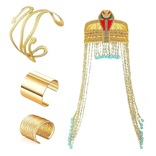 BINGGA Ägyptisches Accessoire-Set für Damen, Halloween, ägyptischer Kopfschmuck mit Quasten, Perlen, Schlangenarm-Manschette BINGGA Ägyptisches Accessoire-Set für Damen, Halloween, ägyptischer Kopfschmuck mit Quasten, Perlen, Schlangenarm-Manschette von BINGGA