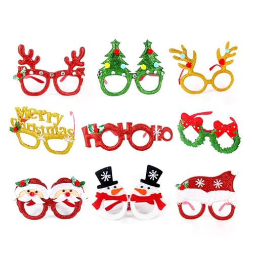 BINGGA Brillenrahmen für Weihnachten, Party, Brillen-Set mit Weihnachtsmütze, Slap Armbändern und Weihnachts-Stirnband von BINGGA