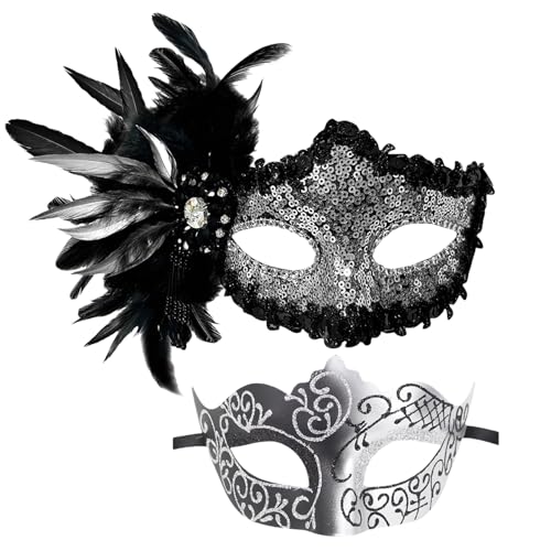 BINGGA Venezianer-Maskerade, Halloween-Party, halbes Gesicht, Abend, Abschlussball, Karneval, 2 Stück von BINGGA