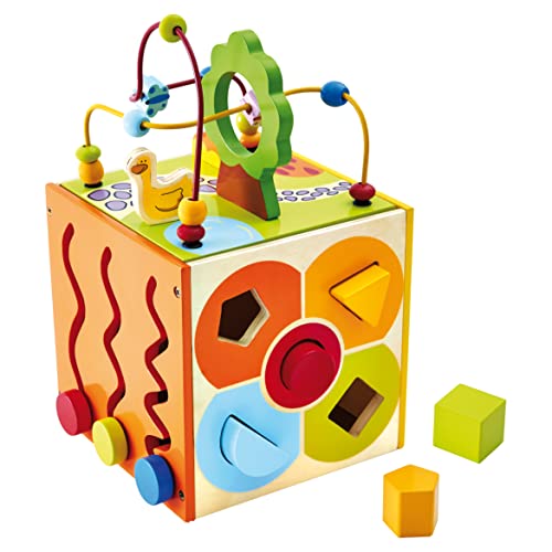 Bino Motorikwürfel, Spielzeug für Kinder ab 1 Jahr, Kinderspielzeug (Holzspielzeug mit 5 verschiedenen Spielmöglichkeiten, fördert die motorischen Fähigkeiten, kindgerechtes Design), Mehrfarbig von Bino world of toys