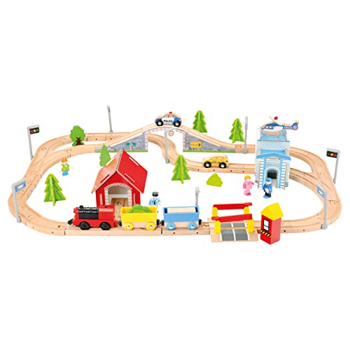 Bino & Mertens 1 Holzeisenbahn, Spielzeug für Kinder ab 3 Jahre, Kinderspielzeug Holzeisenbahn elektronische Lok, Holzspielzeug mit Zubehör, kompatibel zu allen marktüblichen Systemen von Bino world of toys