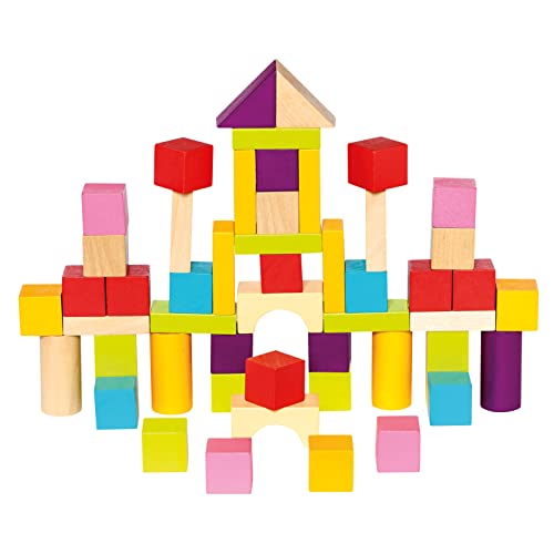 Mertens Klötzchen-Trommel mit 50 Stück, Spielzeug für Kinder ab 1 Jahr (farbenfrohe & formenreiche Bauklötze, inklusive 100 Stück, Größe: XL, Formbeispiele zur Anregung im Deckel), Mehrfarbig von Bino world of toys