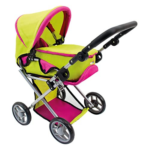 Bino world of toys Puppen-Buggy mit Tasche, Spielzeug für Kinder ab 3 Jahre (Puppenwagen inkl. Hängetasche & Einkaufsnetz, Verstellmöglichkeit von Kopf- & Fußteil, Zusammenklappfunktion) Grün von Bino world of toys