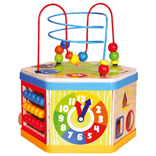 Bino Combi-Motorikwürfel 7+1, Spielzeug für Kinder ab 1 Jahr (Motorikspielzeug mit sieben Spielformen, hochwertiges Holzspielzeug, Förderung der feinmotorischen Fähigkeiten), Mehrfarbig von Bino world of toys