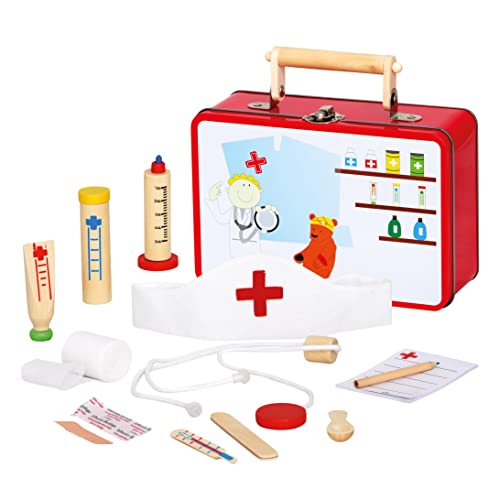 Bino Arztkoffer mit Zubehör, Spielzeug für Kinder ab 3 Jahre, Kinderspielzeug (Arztkoffer Kinder, 13 teilig, Zubehör aus Holz, inkl. Stethoskop, Thermometer, Spritze, Salbe & vieles mehr), Mehrfarbig Bino Arztkoffer mit Zubehör, Spielzeug für Kinder ab 3 Jahre, Kinderspielzeug (Arztkoffer Kinder, 13 teilig, Zubehör aus Holz, inkl. Stethoskop, Thermometer, Spritze, Salbe & vieles mehr), Mehrfarbig von Bino world of toys
