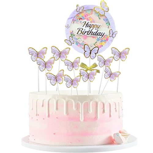 11 Stück happy birthday tortendeko schmetterling,happy birthday cake topper,dreidimensional schmetterling tortendeko geburtstag mädchen Geeignet für party,Hochzeit,cake topper geburtstag von BINXWA