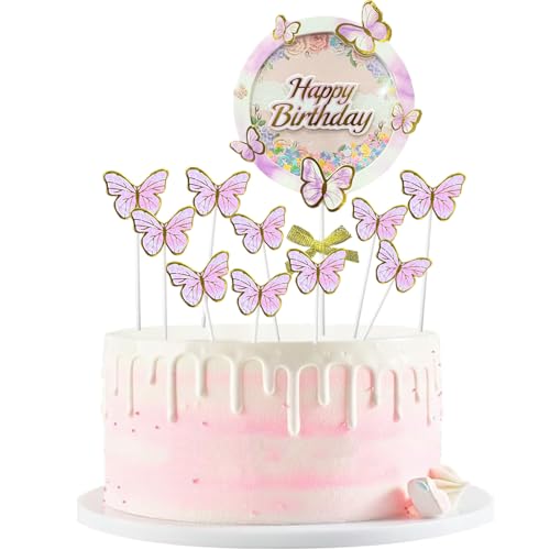 11 Stück happy birthday tortendeko schmetterling,happy birthday cake topper,dreidimensional schmetterling tortendeko geburtstag mädchen Geeignet für party,Hochzeit,cake topper geburtstag von BINXWA