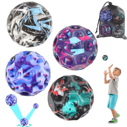 Astro Jump Ball Moon Ball Bounce Ball Moonball Space Ball High Bouncing Galaxy Ball Gummiball Springender Ball Bouncing Ball Easy to Grip and Catcher Springball für Kinder 4PCS von BINYI