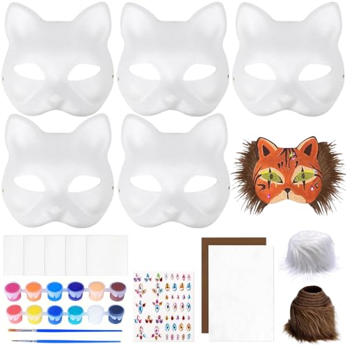 BINYI DIY Weiße Papier Maske Handgemalte Katzenmaske Maskenball Party Masken Unbemalt Cat Mask Papiermasken zum Bemalen für Karneval Cosplay Halloween Party für Kinder Erwachsene 5 PCS BINYI DIY Weiße Papier Maske Handgemalte Katzenmaske Maskenball Party Masken Unbemalt Cat Mask Papiermasken zum Bemalen für Karneval Cosplay Halloween Party für Kinder Erwachsene 5 PCS von BINYI
