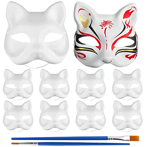 BINYI DIY Weiße Papier Maske Handgemalte Katzenmaske Maskenball Party Masken Unbemalt Cat Mask Papiermasken zum Bemalen für Karneval Cosplay Halloween Party für Kinder Erwachsene von BINYI