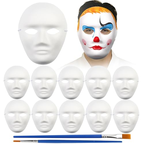 BINYI DIY Weiße Papier Maske Handgemalte Maskenball Party Masken Unbemalt Papiermasken zum Bemalen für Karneval Cosplay Halloween Party für Kinder Erwachsene 10 Stück von BINYI