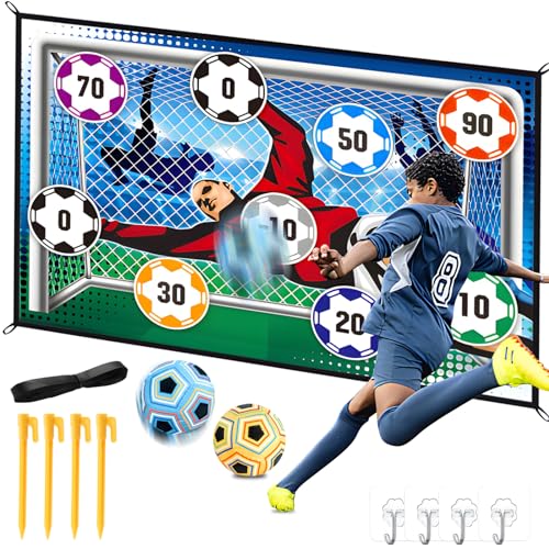 BINYI Fußball Spielset für Kinder Fußballtore Weich Flanell Klettbällen Spielzeug Sportspaß für Garten Indoor Outdoor Fußball-Spielmatte Fussball Geburtstag Geschenke für Jungen Mädchen von BINYI