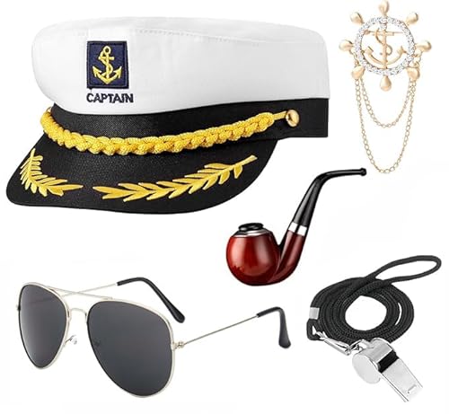 BINYI Yacht Matrosenmütze Kapitänsmütze Kostüm Set Verstellbare Yacht Schiff Boot Marine Mütze Mit Sonnenbrille Kapitän Prop Party Dekoration Zubehör von BINYI