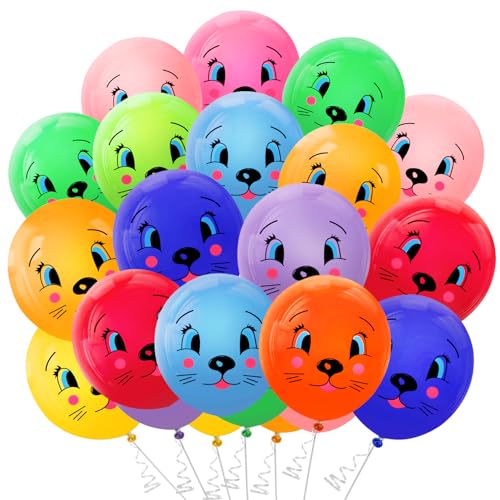 Luftballons Bunt 100 Stück Smiley Balloons Emotion Serie Latex Ballons für Helium Luftballon Girlande Bogen Lustige Emoji Balloon für Geburtstag Party Deko Kinder Jungen Mädchen (Katzengesicht) von BINYI