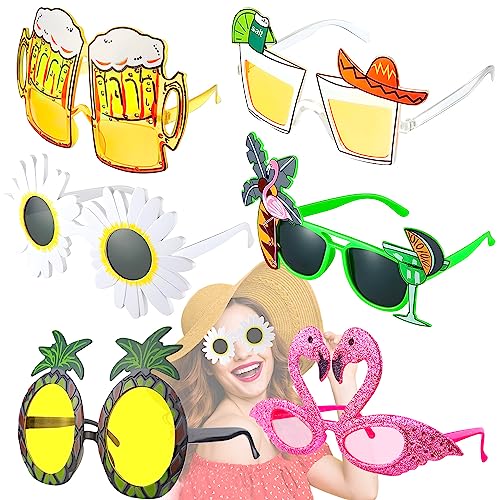 Party Brillen Lustige Brille Partybrille Lustige Sonnenbrille Set Hawaiian Tropical Brille Kostüm Party Spassbrillen für Strand Thema Dekoration Party Zubehör Foto Requisite 6 Stück von BINYI