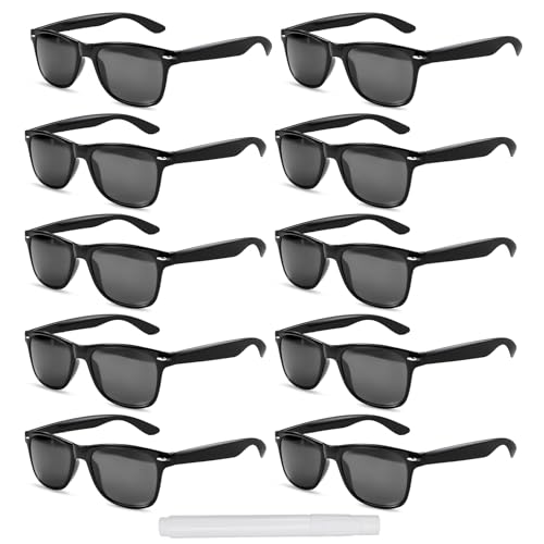 Sonnenbrille Partybrille Set Retro Sonnenbrillen Polarisierte Eckig JGA Brillen 90er Jahre Hippie Brille Partybrillen für Herren Damen für Party Hochzeit Karneval 10 Stück Schwarz von BINYI