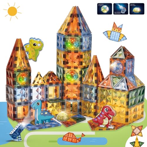 BINZKBB Deluxe Magnetische Bausteine 57 Teile-3D Leuchtenden Magnete Baukasten,Montessori Spielzeug für Kinder ab 3 4 5 6 8+ Jahre Alt, Förderung der Kreativität Jungen Mädchen von BINZKBB