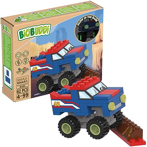 BIOBUDDI Creations | Offroader Geländewagen Monstertruck mit Sprungschanze, leuchtet, 56 Teile, 100% kompatibel mit Lego & duplo, klimaneutral hergestellt in EU (Niederlande), 97% Bioplastik, BB-2033 von BIOBUDDI