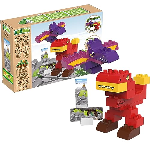 BIOBUDDI Dinosaurier T-Rex & Flugsaurier Pterodaktylus, 36 Teile, 100% kompatibel mit Lego & duplo, klimaneutral hergestellt in EU (Niederlande), 97% Bioplastik, BB-0187 von BIOBUDDI