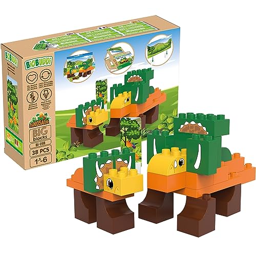 BIOBUDDI Dinosaurier Triceratops, 38 Teile, 100% kompatibel mit Lego & duplo, klimaneutral hergestellt in EU (Niederlande), 97% Bioplastik, BB-0188 von BIOBUDDI