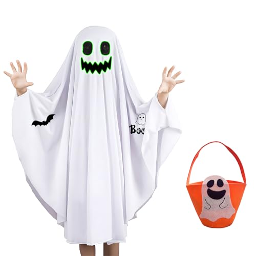 Geister-Halloween-Kostüm für Kinder, im Dunkeln leuchtender, gruseliger Buh-Geisterumhang mit Kürbis-Leckerli-Eimer, weicher Poncho, Süßes-oder-Saures-Outfit, Partykleid für Jungen und Mädchen Geister-Halloween-Kostüm für Kinder, im Dunkeln leuchtender, gruseliger Buh-Geisterumhang mit Kürbis-Leckerli-Eimer, weicher Poncho, Süßes-oder-Saures-Outfit, Partykleid für Jungen und Mädchen von BIOECEUA