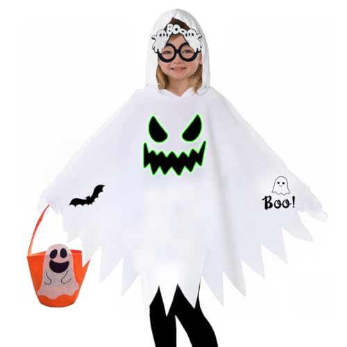 Geister-Halloween-Kostüm für Kinder, im Dunkeln leuchtender, gruseliger Geisterumhang mit Kapuze und Kürbis-Leckerli-Eimer, Buh-Brille, weiches Poncho-Outfit, Partykleid für Jungen und Mädchen Geister-Halloween-Kostüm für Kinder, im Dunkeln leuchtender, gruseliger Geisterumhang mit Kapuze und Kürbis-Leckerli-Eimer, Buh-Brille, weiches Poncho-Outfit, Partykleid für Jungen und Mädchen von BIOECEUA