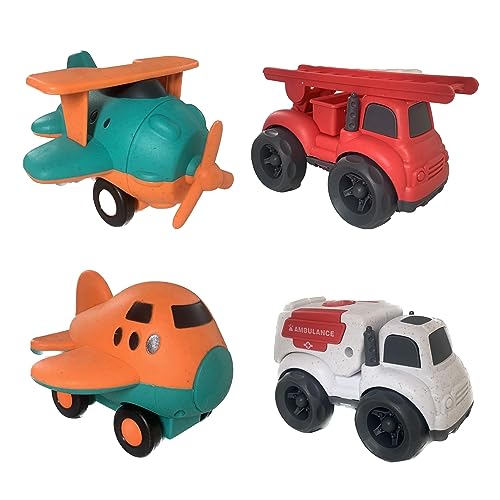 BIOPLAY® Spielzeug Auto & Flugzeug [4er Set] aus nachhaltigem Bio-Kunststoff | B-Ware mit kleinen Verpackungsschäden | Sandkasten Spielzeug ab 1 Jahr Junge oder Mädchen von BIOPLAY