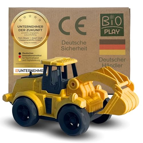 BIOPLAY® Bagger Spielzeug ab 2 Jahre | Bio Kunststoff | Bewegliche Baggerschaufel | Nachhaltiges Spielzeug ab 18 Monate für Jungen und Mädchen | Indoor und Outdoor | Baustellenfahrzeug von BIOPLAY