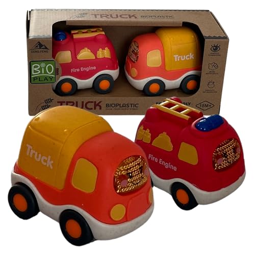 BIOPLAY® Spielzeug 2er Set Mini Trucks aus nachhaltigem Bio-Kunststoff | für Jungen und Mädchen | Kinderspielzeug 18 Monate | Sandspielzeug von BIOPLAY