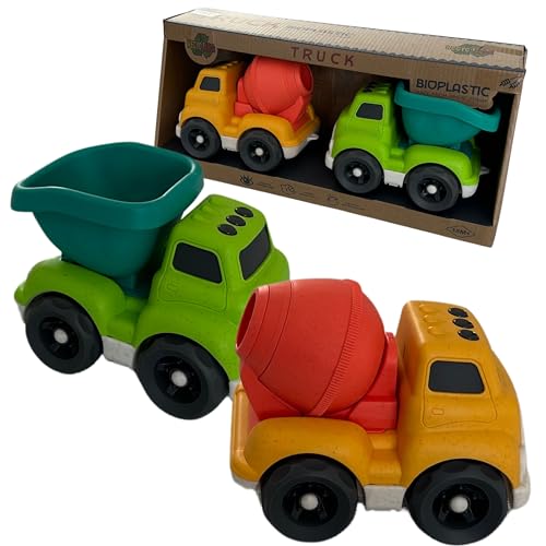 BIOPLAY® Spielzeug 2er Set Trucks aus nachhaltigem Bio-Kunststoff | für Jungen und Mädchen | Kinderspielzeug 18 Monate | Sandspielzeug von BIOPLAY