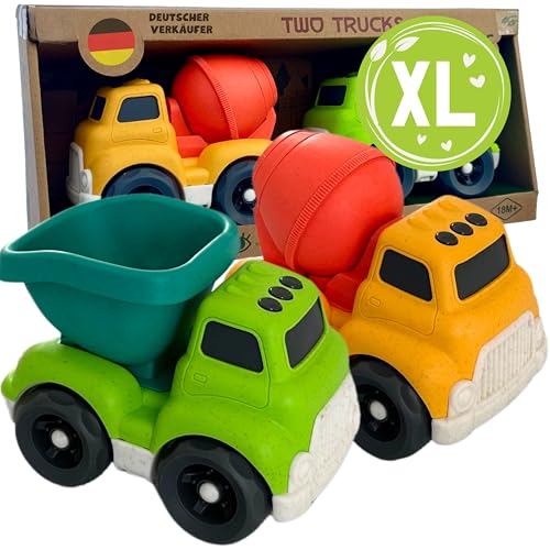 BIOPLAY® XL Sandspielzeug ab 1 Jahr aus Bio Kunststoff | 2er Set Trucks | für Jungen & Mädchen | Kinderspielzeug | Fahrzeuge ab 1 Jahr | Kipplaster Betonmischer Spielzeug von BIOPLAY