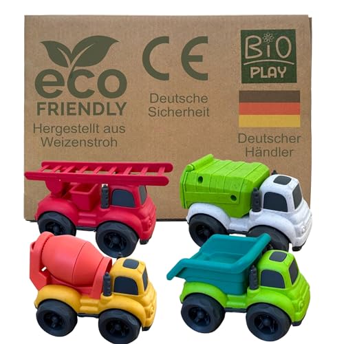 BIOPLAY® Spielzeugautos ab 1 Jahr [4-er Set] aus Bio Kunststoff | Sandspielzeug für Sandkasten | Sandspielzeug nachhaltig | Fahrzeuge | Deutscher von BIOPLAY