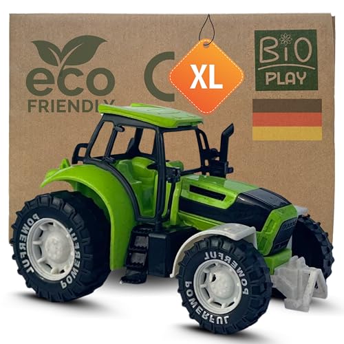 BIOPLAY® Spielzeug Traktor grün aus nachhaltigem Bio-Kunststoff | für drinnen und Outdoor | Kinderspielzeug 36 Monate | Sandspielzeug | Bulldog | Trecker von BIOPLAY