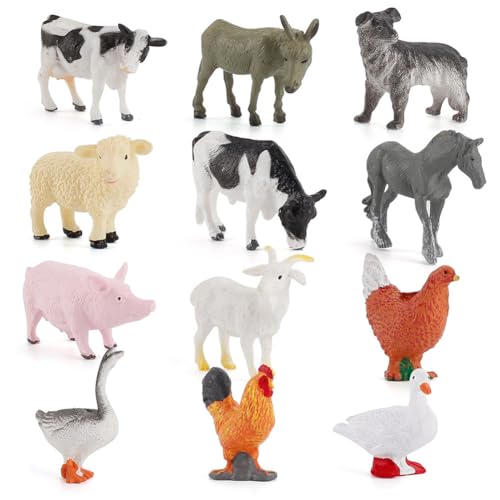 BIOSA 12 Stück Kunststoff-Tierfiguren, Spielzeug, dekorative Nutztiere, pädagogisches Lernspielzeug, Mehrzweck-Partyzubehör mit Tiermotiv von BIOSA