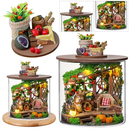 BIOSA DIY Miniatur Haus Puppenhaus Kit, 3D Puzzle Ostern kreative Miniatur Raummodelle, DIY Holz Traum Ostern Flasche Kit mit Staubabdeckung, Ostern Kaninchen Miniatur Haus Geschenk von BIOSA
