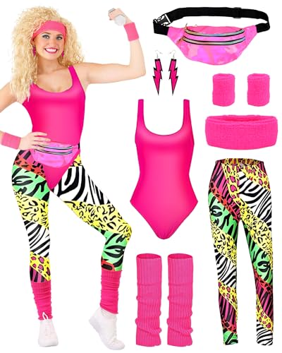 BIQIQI 80er Jahre Outfit Damen Set Retro Trainingsanzug Kostüm 80s 90s Kleidung Kostüm Accessoires Clothes Trikot, Leggings, Stirnband, Armbänder, Beinwärmer, Ohrringe, Gürteltasche BIQIQI 80er Jahre Outfit Damen Set Retro Trainingsanzug Kostüm 80s 90s Kleidung Kostüm Accessoires Clothes Trikot, Leggings, Stirnband, Armbänder, Beinwärmer, Ohrringe, Gürteltasche von BIQIQI