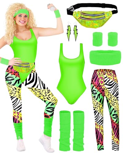 BIQIQI 80er Jahre Outfit Damen Set Retro Trainingsanzug Kostüm 80s 90s Kleidung Kostüm Accessoires Clothes Trikot, Leggings, Stirnband, Armbänder, Beinwärmer, Ohrringe, Gürteltasche BIQIQI 80er Jahre Outfit Damen Set Retro Trainingsanzug Kostüm 80s 90s Kleidung Kostüm Accessoires Clothes Trikot, Leggings, Stirnband, Armbänder, Beinwärmer, Ohrringe, Gürteltasche von BIQIQI
