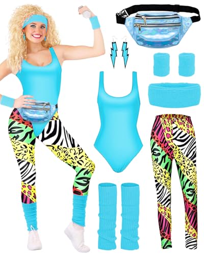 BIQIQI 80er Jahre Outfit Damen Set Retro Trainingsanzug Kostüm 80s 90s Kleidung Kostüm Accessoires Clothes Trikot, Leggings, Stirnband, Armbänder, Beinwärmer, Ohrringe, Gürteltasche BIQIQI 80er Jahre Outfit Damen Set Retro Trainingsanzug Kostüm 80s 90s Kleidung Kostüm Accessoires Clothes Trikot, Leggings, Stirnband, Armbänder, Beinwärmer, Ohrringe, Gürteltasche von BIQIQI