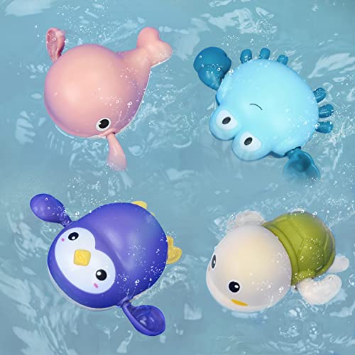 BIQIQI Baby Badespielzeug, 4 Pack Baby Wasserspielzeug Badewannenspielzeug Uhrwerk Schwimmende Schwimmbad Badewanne Pool Bad Spielzeug für Kleinkinder Jungen Mädchen (Schwimmen bis 15s) von BIQIQI