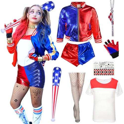 BIQIQI Clown Kostüme Erwachsene, Clown Quinn Cosplay Kostüme mit T-Shirt Jacke Shorts Baseballschläger Netzstrümpfe und Tatto Clown kostüm Damen für Halloween Karneval Joker Fasching Cosplay L BIQIQI Clown Kostüme Erwachsene, Clown Quinn Cosplay Kostüme mit T-Shirt Jacke Shorts Baseballschläger Netzstrümpfe und Tatto Clown kostüm Damen für Halloween Karneval Joker Fasching Cosplay L von BIQIQI